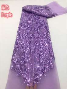2026 Purple Elegant African Lace Fabric, 5 Yards Yellow French Sequin Mesh Fabric, Sewing Embroidered Lace Tulle Mesh Fabric For Nigerian Wedding Dress, 1 Yard Green Per Set - A - View 16