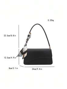 1pc Fashionable Solid Color Asymmetrical Flap Vintage Minimalist Elegant Scarf Shoulder Bag - Black - View 5