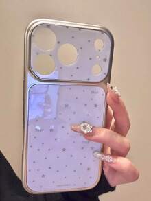 Minimalist Ins Hollow Glitter Full-Screen Star Design Phone Case Compatible With IPhone 17 Pro Max, 16 Pro, 15, Unique Minimalist Protective Anti-Drop Cover - Pink - View 6