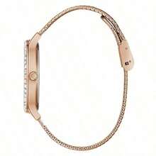 Guess 优雅女士时尚腕表 - 银色表盘不锈钢米兰尼斯表带石英表，镶嵌水晶表圈，休闲日常腕表，时尚礼品之选，轻巧女士腕表，适合办公、周末聚会、节日及日常佩戴 - 玫瑰金 - 查看 4