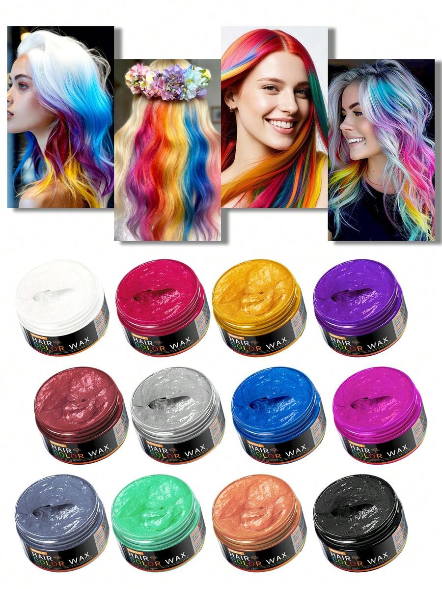 GOIPLE One-Time Hair Dye Wax, Long-Lasting Temporary Hair Dye Wax, DIY Hair Dye Cream, Easy To Wash, Hair Dye Mud, Suitable For Skin, Hair, Beard, Daily, Party, Cosplay, Halloween, Unisex (Black/White/Purple/Purple Pink/Orange/Blue/Purple/Red/Yellow/Dark Gray/Green) - 彩色 - 查看 1