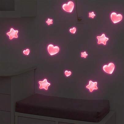 1 pieza Pegatinas luminosas en forma de corazón rosa y estrella, calcomanías luminosas celestiales para decoración de dormitorio infantil y habitación de bebé romántica