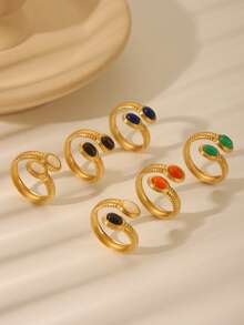 1 Stück 18K vergoldeter Edelstahl Vintage goldener geometrischer Naturstein offener Ring, Boho-Stil, mit Türkis eingelegt, geeignet für den täglichen Gebrauch, Festivals, Hochzeiten, Geburtstagsfeiern, Schmuckgeschenk für Freunde und Freundinnen - Gold - Übersicht 2