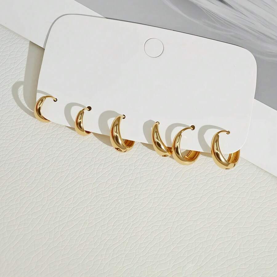 1 Set Fashionable Metal C-Shaped Stud Earrings, New Style Jewelry - one-size - View 1