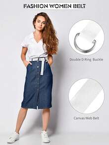 1Pc Fashion Women Men Reusable Waistband Double Buckle Canvas Belt Reusable Unisex Belt Casual Belt For Jeans - Multicolor - View 3