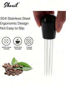 shoxil 1个304不锈钢12针0.4mm咖啡压粉及分配工具，带支架，咖啡分配针工具 - 松粉針 - 查看 4