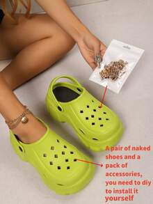 Women's Fashion New Golden Bear Chain Decor Peep Toe High Heels, Free DIY Detachable Accessory Pack Included (Accessory Pack Not Eligible For Quality After-), Suitable For Banquet, Ball, Party, Work, Daily Activities, Outdoor, Casual, Personalized High Heels, Peep Toe, Slippers, Sandals - Grass Green - View 7