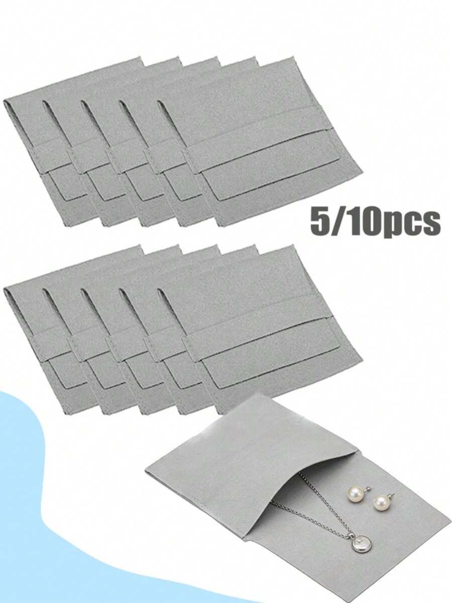 9.7x9.4厘米灰色仿麂皮首饰袋 - 双面翻盖信封袋，适用于耳环、手链和项链的收纳和包装 - 淺灰色 - 查看 1