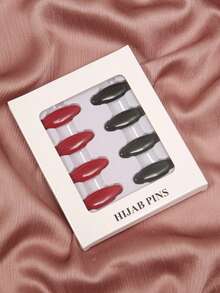 8pcs Women's Fashion Colorful Scarf Hijab Pins, Dopamine Colorful Brooch Pins - Wine Red and Black - View 6