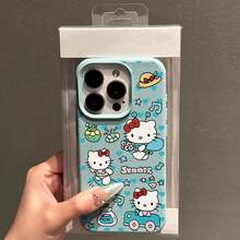 Sanrio 1pc Mint Green Leather Texture KT Cat Phone Case, Cute Style Phone Case Cover - Compatible With IPhone 17 Air, 16, 15, 14, 13, 12, 11, Pro Max, Plus - Mint Green - View 3