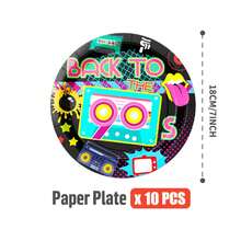 复古90年代磁带图案一次性餐盘、餐巾纸、纸杯 - 一次性派对用品套装，可供25位客人使用，一次性纸盘，派对餐具，适用于生日、婚礼、主题派对、家庭野餐等场合。 - 彩色 - 查看 9