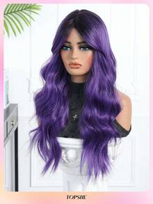 Peluca rizada de 26 pulgadas de color púrpura de estilo europeo y americano de TOPSHE, con diseño de olas grandes, cabello sintético resistente al calor, adecuada para uso diario, fiestas, cosplay, carnaval, Año Nuevo, bodas y otras ocasiones, disfraz de carnaval para mujeres - Morado - Ver 3