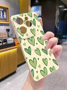 1个绿色爱心图案防震手机壳，UV印刷，兼容三星/Galaxy/Infinix/红米/OPPO/VIVO/Realme安卓机型 - 米色 - 查看 2