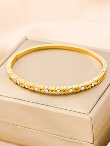 3pcs/Set Luxury Fully Rhinestone Gold Bangle Bracelet Set, Exquisite Niche Design Elegant Accessories For Women, Versatile For Dating, Daily Commute, Street Style, Gift, Valentine's Day - Gold - View 9