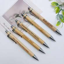 6pcs Mistakenly Printed Bamboo Retractable Ballpoint Pens - Stylus Pens, Bulk Misprinted Pens, Wholesale For Office, Home, School, Suitable For Halloween, Christmas, Black Ink, Affordable Price - Sets - View 2