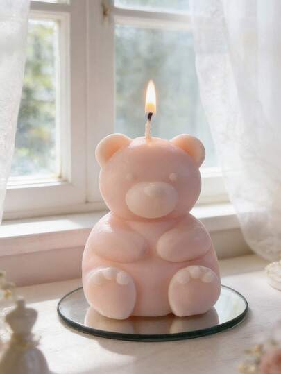 1个3D硅胶小熊造型模具，耐热可重复使用，适用于制作蜡烛、手工皂、树脂、石膏、冰块、蜡烛模具，适合情人节、圣诞节、温馨家居装饰。