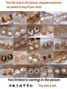 10 Pairs/Pack Luxury Zinc Alloy Stud Earrings For Women, Elegant & Versatile Mixed Style Earring Set, Suitable For Party, Wedding, Wear, Best Fashion Jewelry Gift, Random Delivery, OPP Bag Packaging (Not The Style Shown In The Image, Please Purchase Carefully) - Multicolor - View 2