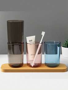1个极简漱口杯，创意透明杯，情侣牙刷杯，加厚家用杯，麦秸杯，塑料漱口杯，漱口水杯，现代彩色杯，INS风杯，300毫升 - 多色 - 查看 3