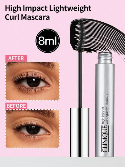  1pc Clinique High Impact Curling Mascara 8ml, Lightweight Gel Formula + Curved Curling Brush, Separates Lashes Without Clumping, Waterproof & Smudge-Proof, Suitable For Daily Wear And Dates