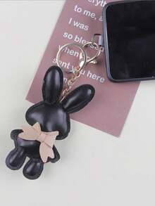 1pc Cute Versatile Cartoon Rabbit Bow PU Keychain Accessory, Portable Bag Charm, Suitable For Easter, Car/Office/Travel, Perfect Gift For Friends - Multicolor - View 9