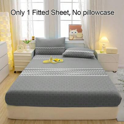 1pc Skin-Friendly Breathable Fitted Sheet With Gray Striped Diamond Pattern, Soft & Comfortable Mattress Cover For Bedroom, Guest Room And Dormitory, Bedding Mattress Protector (Pillow Case Not Included)