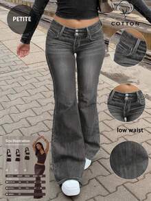 Fashionable Grey Washed Denim Skinny Petite Stretch Flare Pants, Comfortable & Versatile - Dark Grey - View 1