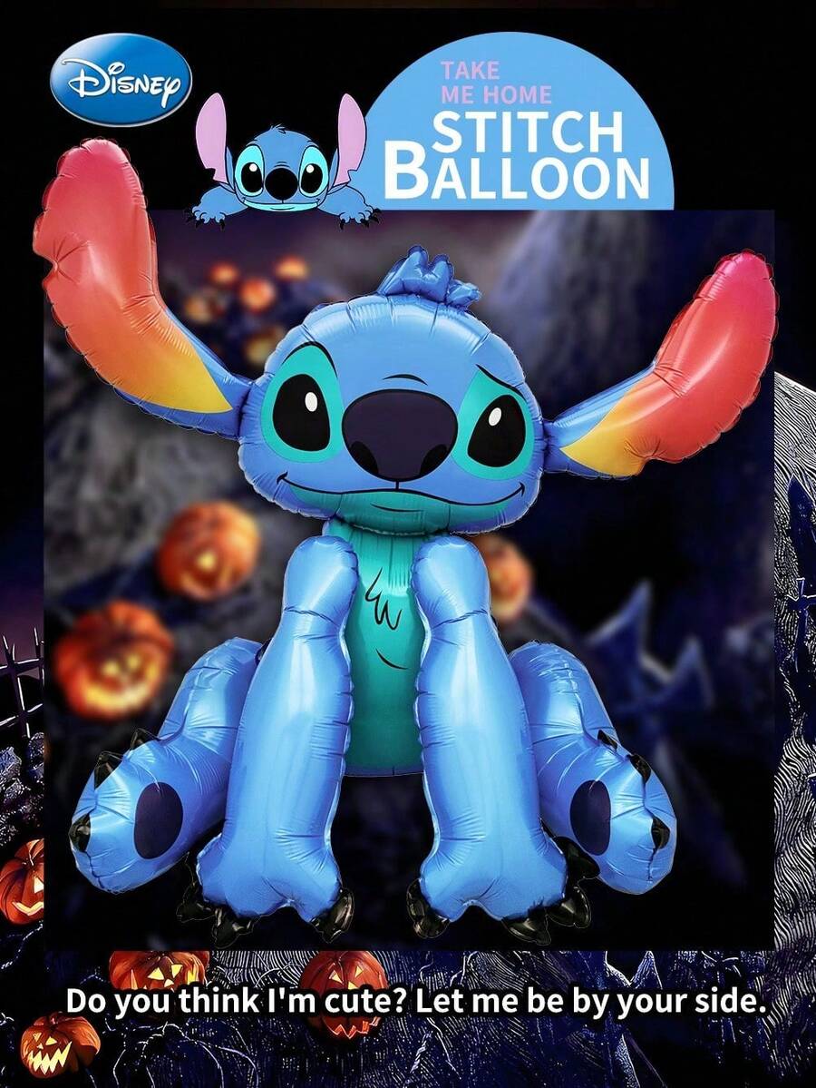 Disney 1个迪士尼官方授权史迪奇造型铝箔气球，派对装饰，生日礼物，最佳拍照道具 - 藍色 - 查看 1