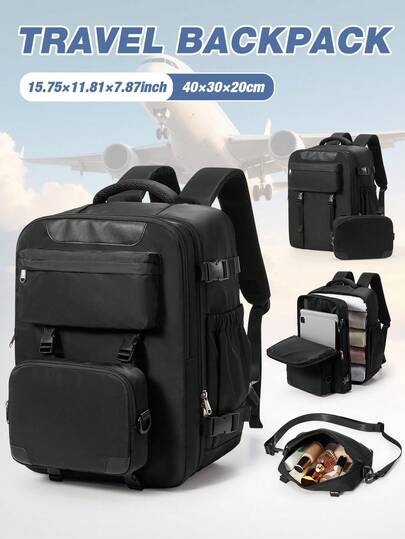 男女通用多口袋旅行背包，尺寸40*30*20厘米，符合航空随身行李尺寸规定，配有可拆卸洗漱包和可拆卸收纳袋，180°开口防水周末旅行包，可容纳2-3天的行李，是商务旅行、度假和日常通勤的理想之选。