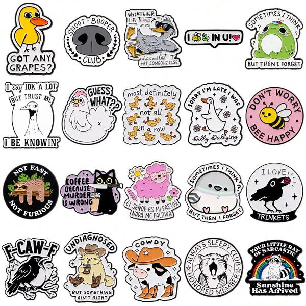 20pcs/Set Cute Enamel Pin Lapel Pins Badges On Backpack Women's Brooch Clothes Gift Jewelry Fashion Accessories