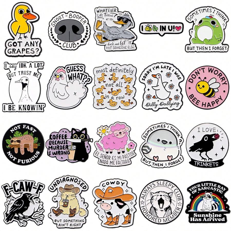 20pcs/Set Cute Enamel Pin Lapel Pins Badges On Backpack Women's Brooch Clothes Gift Jewelry Fashion Accessories - Black - View 1