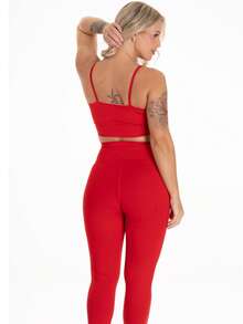 Fitness Leggings Set With Strappy Top - Red - View 4