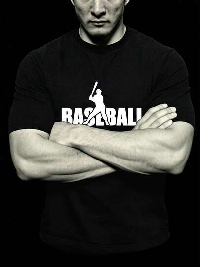 男士新款休闲运动T恤，印有棒球图案，适合外出、朋友聚会、户外旅行、日常休闲穿着，轻便透气，适合运动、健身、徒步、钓鱼等各种场合，是一款舒适的多功能短袖T恤。