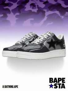 Leather Classic Comfortable Low-Top Fashion Sneakers, Unisex - 黑色 - 查看 1