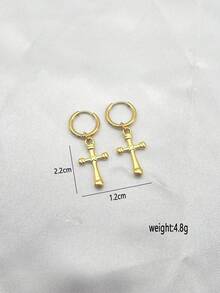 1 Pair Stainless Steel 18K Gold Plated Cross Minimalist Earrings - Yellow Gold - View 8