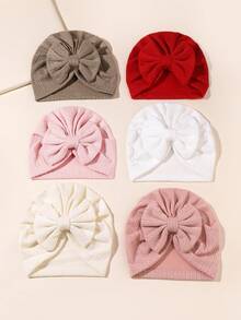 2件装婴儿提花针织弹力发带帽，带蝴蝶结的婴儿头饰，新生儿针织帽，春秋季 - 彩色 - 查看 2