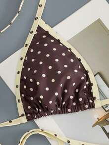 Women's Leopard Print Patchwork Tankini Swimwear Top And Bottom Casual Set, Summer Vacation Beach - Brown Dots - View 5