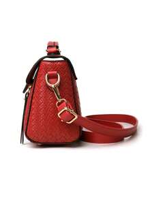Retro Minimalist Printed Crossbody Bag With Adjustable PU Strap, Flap Closure, New Year - Bronze - View 6