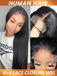 Brazilian Preplucked Bone Straight 4*4 Transparent Lace Closure Wigs Straight Human Hair Wig For Women Choice 180% Density - Natural Black - View 5