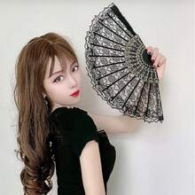 1pc New Twilight Chinese Traditional Dance Fan, Handmade Ancient Style Folding Fan For Wedding - Multicolor - View 3