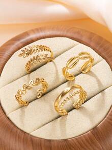 Bộ 4 chiếc nhẫn thép không gỉ, nhẫn hở điều chỉnh được kiểu dáng tối giản, nhẫn rỗng họa tiết hình học, phụ kiện cưới dành cho nam giới. - Vàng - Xem 21
