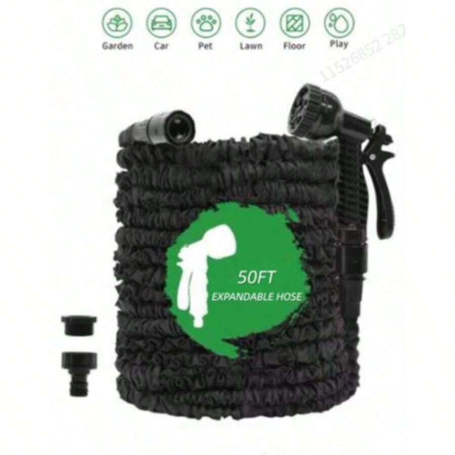 可伸缩魔术水管，7种喷水模式，高压洗车功能——非常适合花园、草坪和户外清洁。黑色，现代简约设计，是给狗狗洗澡和户外清洁的理想之选，宠物美容必备配件。喷嘴可调节。 - 彩色 - 查看 1