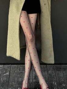 1/2 Pair Plus Size Women Aurora & Heart Pattern Tights/Pantyhose, Christmas Gift - Apricot - View 8