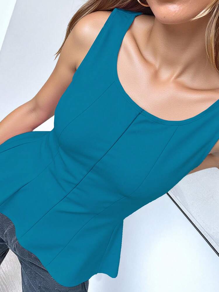 A Solid Color Knitted Top With Ruffles For Everyday Summer Wear. - Lake Blue - View 3