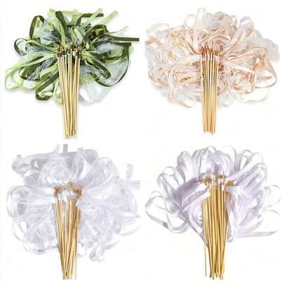 50支欧美风彩色丝带仙女棒/魔法棒，丝带拉绳，婚礼派对装饰