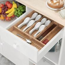 Carrito Auxiliar de Cocina con Isla, Mesa Plegable, Botellero, Soporte para Microondas, Cajón, Estantes, Especiero y Colgador de Tazas, Blanco - Blanco y Negro - Ver 9