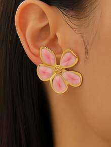 一对不锈钢不规则花朵釉面耳环，简约休闲优雅百搭高端礼品，适合女性日常、派对和活动佩戴。 - 彩色 - 查看 13