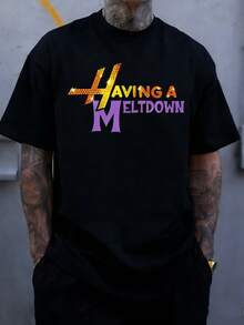 100% Cotton Having A Meltdown T-Shirt, Aesthetic Mental Health Matters Cotton T-Shirt, Casual Fabric - Black - View 1