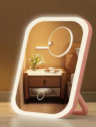 Espejo de maquillaje LED, espejo de maquillaje iluminado, espejo portátil, espejo de maquillaje mini con 3 modos de iluminación, control táctil, soporte plegable portátil, espejo de dormitorio, espejo de maquillaje de viaje iluminado, espejo con batería recargable, adecuado para el hogar/baño/dormitorio/oficina/sala de estar, regalo de Halloween y Navidad para mujeres, decoración del hogar/habitación, decoración otoñal del hogar