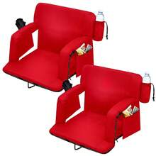 2 Pack Wide Bleacher Seats With Back Support, 6-Position Reclining Stadium Chairs With Adjustable Armrests, Cup Holder & Pockets, Portable Folding Chairs For Sports, Concerts - Red - View 1
