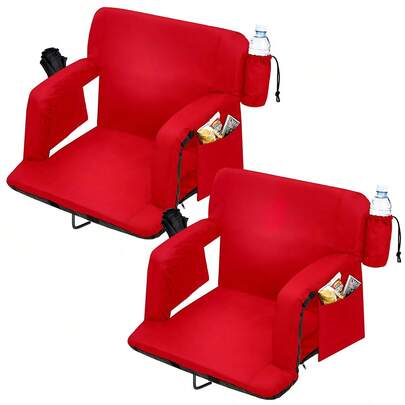 2 Pack Wide Bleacher Seats With Back Support, 6-Position Reclining Stadium Chairs With Adjustable Armrests, Cup Holder & Pockets, Portable Folding Chairs For Sports, Concerts